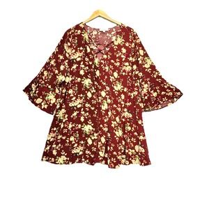Umgee Tunic Size 2XL Burgundy Floral Shirt Blouse‎ Lightweight Flowy Bloomcore